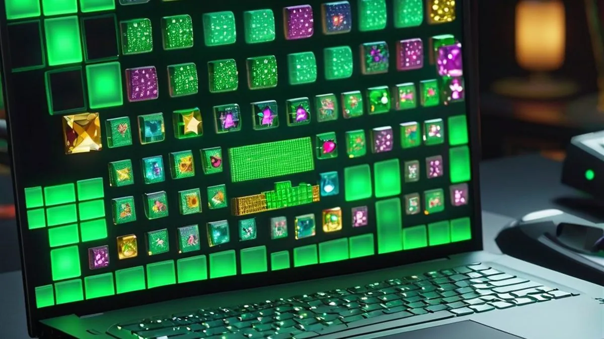 Laptop con un catálogo de muchas miniaturas de juegos verdes y de colores